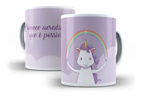 Caneca Porcelana Unicórnio Comece Acreditando Que É Possível