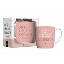 Caneca porcelana urban 300ml frases - amor forca e coragem - Brasfoot Presentes