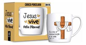 Caneca Porcelana Urban 300ml Jesus Vive Feliz Páscoa Present -