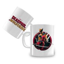 Caneca Porcelana Wolverine e Deadpool Marvel FIlme Branca