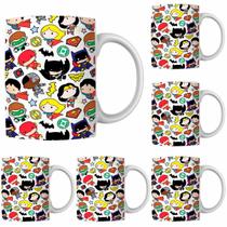 Caneca Porcelana Xícara de Café Chá Super Heróis Kit 4 Unid