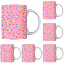 Caneca Porcelana Xícara de Café Rosa Granulado Kit 4 Unid