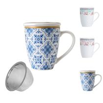CANECA PORCELANA XICARA LYOR P./ CHA C/TAMPA E FILTRO 340ml