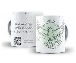 Caneca premium branca cerâmica/católica com oração/Espirito Santo