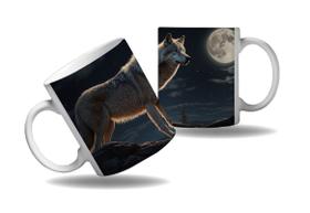 Caneca Presente Animal Místico Lobo Luar Floresta Noite HD