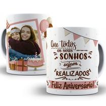 Caneca presente de aniversário com foto personalizada - Mago das Camisas