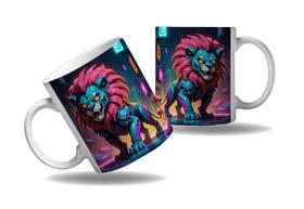 Caneca Presente Geek Nerd Cyberpunk Leão Savana Tecno HD