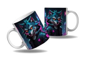 Caneca Presente Geek Nerd Cyberpunk Lobo Floresta Tecno HD