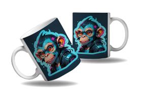 Caneca Presente Geek Nerd Cyberpunk Macaco Floresta Tecno HD