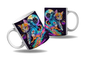 Caneca Presente Geek Nerd Gatinhos Astronautas Galáxias HD