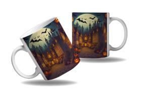 Caneca Presente Halloween Terror Cenário Morcego Arte Nerd 1