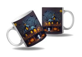 Caneca Presente Halloween Terror Cenário Morcego Arte Nerd 2