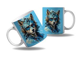 Caneca Presente Nerd Geek Óculos Animais Modernos Lobo