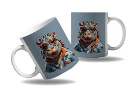 Caneca Presente Nerd Geek Óculos Animal Moderno Hipopotamo