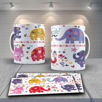 Caneca Presente Porcelana 325ml Tema Animais Elefante Color