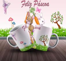 Caneca Presente Porcelana 325Ml Tema Páscoa Coelho E Cenoura