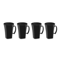 Caneca Preta Cappuccino 400ml Plastico BPA Free Jogo 4un
