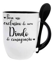 Caneca Preta Colher Personalizado Dindo Padrinho de Batizado e Consagração