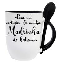 Caneca Preta com Colher Personalizada Madrinha de Batismo
