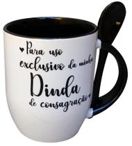 Caneca Preta com Colher Presente Batizado Madrinha / Dinda