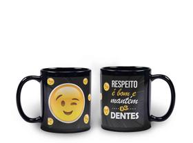 Caneca Preta Humor Emoticon Respeito É Bom E Mantém Os Dentes