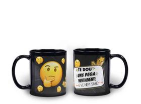 Caneca Preta Humor Emoticon Te Dou Uns Pega Mentalmente E Você Nem Sabe