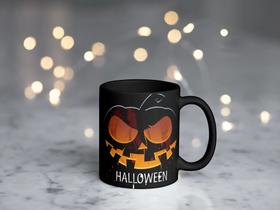 Caneca Preta Porcelana 325Ml Abóbora Halloween Terror