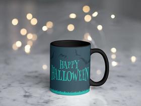 Caneca Preta Porcelana 325Ml Happy Halloween Terror