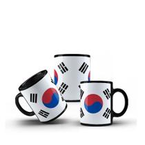 Caneca Preta Porcelana Bandeira Coreia do Sul + Caixinha Caneca Preta Porcelana Bandeira Coreia do Sul + Caixinha