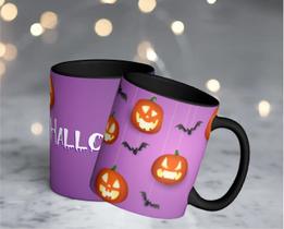 Caneca Preta Porcelana Presente 325Ml Halloween Abóbora