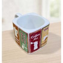 Caneca Quadrada Porcelana Chá Café 220ml Exclusiva - Coffee Vintage Cores Cor:Branca