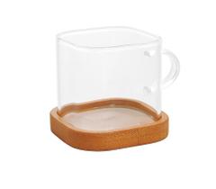 Caneca Quadrada Vidro Boro Sup Bambu 100 ml - Kit 2 Unidades