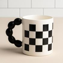 Caneca Quadriculada 400ml Criativa Moderna Alça de Bolinhas Caneca Quadriculada 400ml Criativa Moderna Alça de Bolinhas