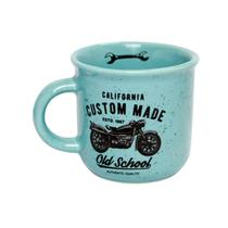 Caneca Retrô 340Ml Azul Moto Cerâmica Presente Motocicleta Xicara Criativa Diferente Namorados