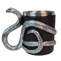 Caneca Serpente Enrolada Prata Em Relevo 3D Cerveja E Chá