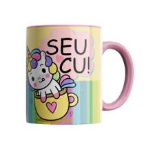 Caneca Seu Cu Unicórnio Indiscreto Divertida Engraçada Rosa