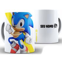 Caneca Sonic Personalizada Com Nome + Caixa - Xícara 325ML Porcelana Super Branca Cerâmica Hedgehog