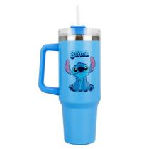 Caneca Stitch Grande Térmico Azul Com Canudo 1100L - Disney