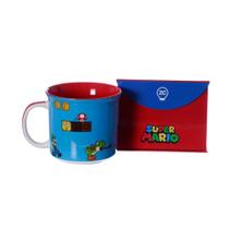 Caneca Super Mario Bros Nintendo Zona Criativa Cerâmica Tom Xicara 350ml Colecionador Presente Licenciado Cor:Azul