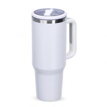 Caneca térmica 1,2 litros com parede dupla. Possui tampa acrílica rosqueável e bico flexível integrado para uso com o canudo