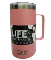 Caneca Térmica Com Tampa Em Aço Inox 710ML Rosa