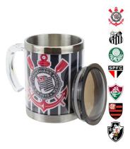 Caneca Térmica Corinthians Oficial Time Inox Com Tampa 450ml
