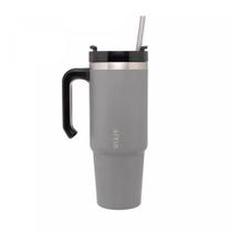 Caneca Térmica Parede Dupla com Base Ergonômica E Canudo Cinza 890ml Wolff - Rojemac
