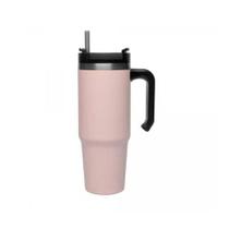 Caneca Térmica Parede Dupla SlimTerm com Base Ergonômica e Canudo Rosa 890ml - Wolff