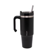 Caneca Térmica Wolff Parede Dp C/ Base e Canudo Preta 890ml
