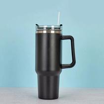 caneca Térmico preto Inox Parede Dupla com tampa e Canudo