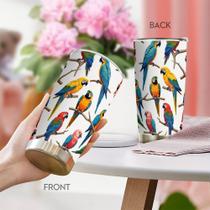 Caneca Tumbler Oasisdream de aço inoxidável 600 ml com estampa de papagaio