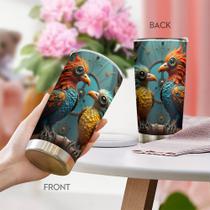 Caneca Tumbler Oasisdream de aço inoxidável 600 ml com estampa de pássaros Caneca Tumbler Oasisdream de aço inoxidável 600 ml com estampa de pássaros