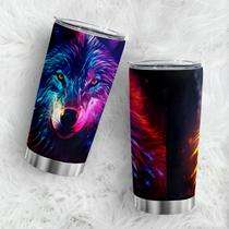 Caneca Tumbler Oasisdream de aço inoxidável 600mL com estampa de lobo