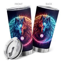 Caneca Tumbler Oasisdream de aço inoxidável 600mL com estampa de lobo